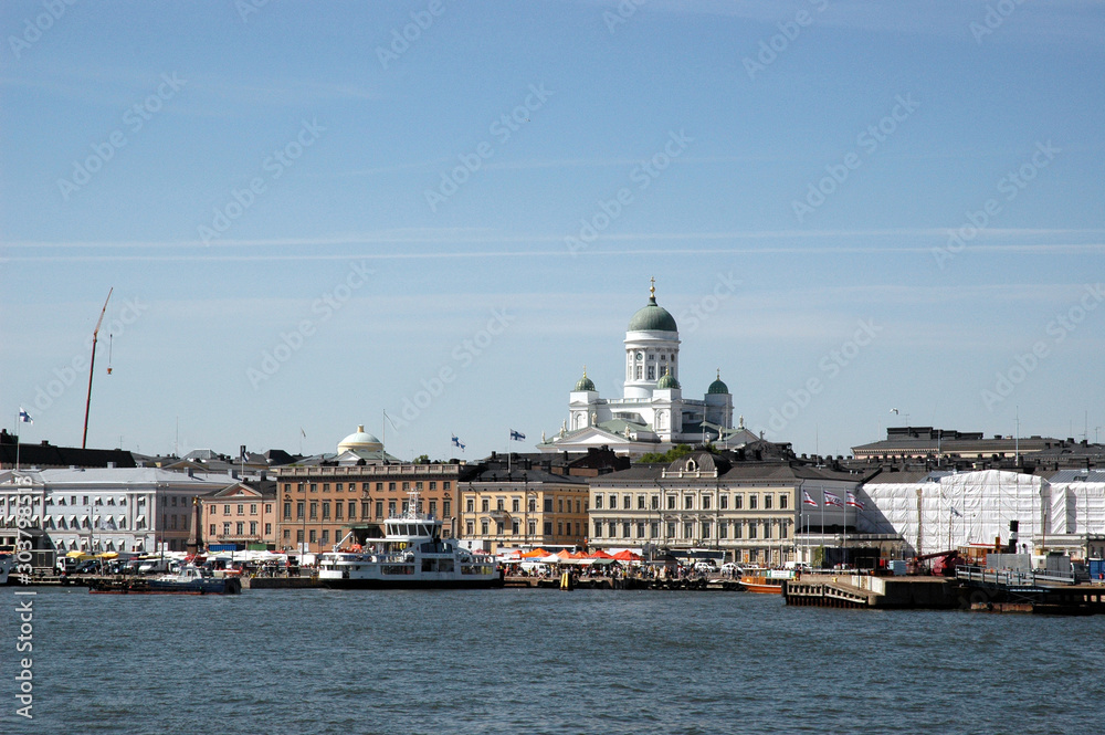 Helskinki harbor with view of the cathedral Katajonokka district , Findland