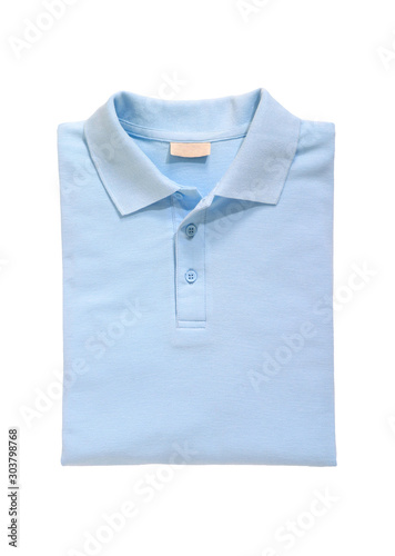 folded polo shirt light blue isolated on white background