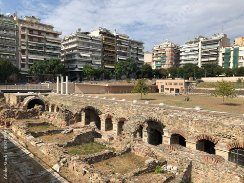 Ruined gallery of ancient Roman Agora of Thessaloniki, Greece