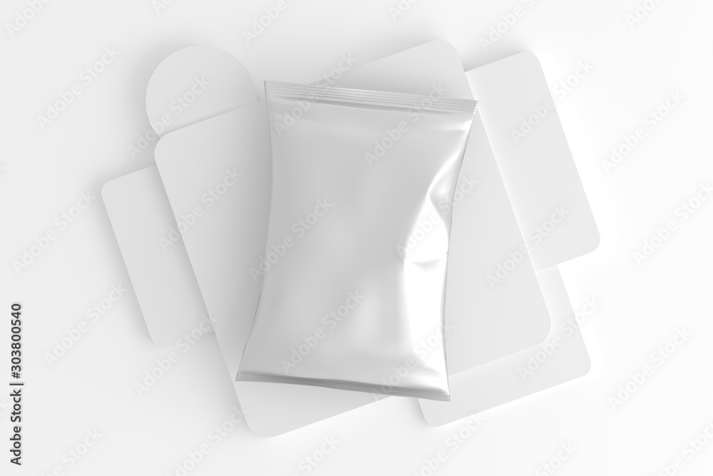 Potato Chips Foil Pack Packaging Design White Blank Mockup Potato Chips Foil Pack Packaging Design White Blank Mockup