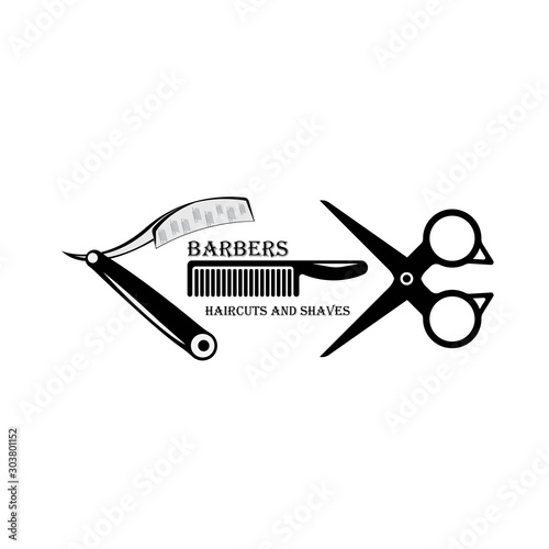 Vintage Barbershop logo template, retro style, with bearded man and barber tools
