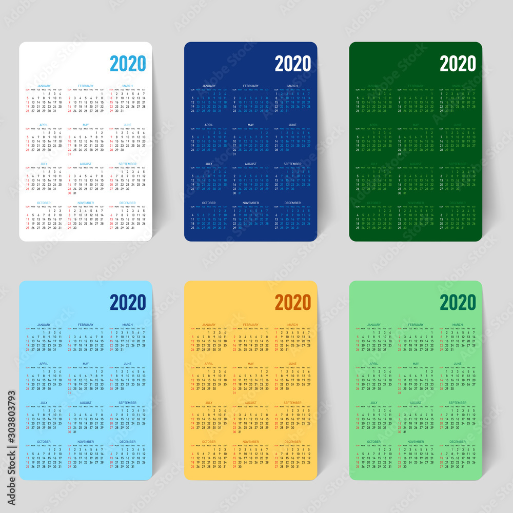 Four Season Colorful Set Simple Calendars Template. Spring, Summer ...