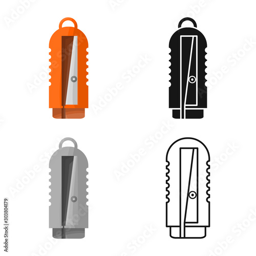 Vector illustration of sharpener and yellow sign. Graphic of sharpener and mechanical stock symbol for web.