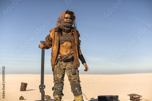 Post-apocalyptic Woman Outdoors in a Wasteland © Buyanskyy Production