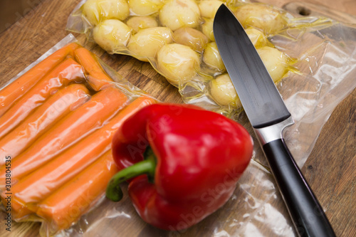 Bell pepper and sous-vide vegetables.