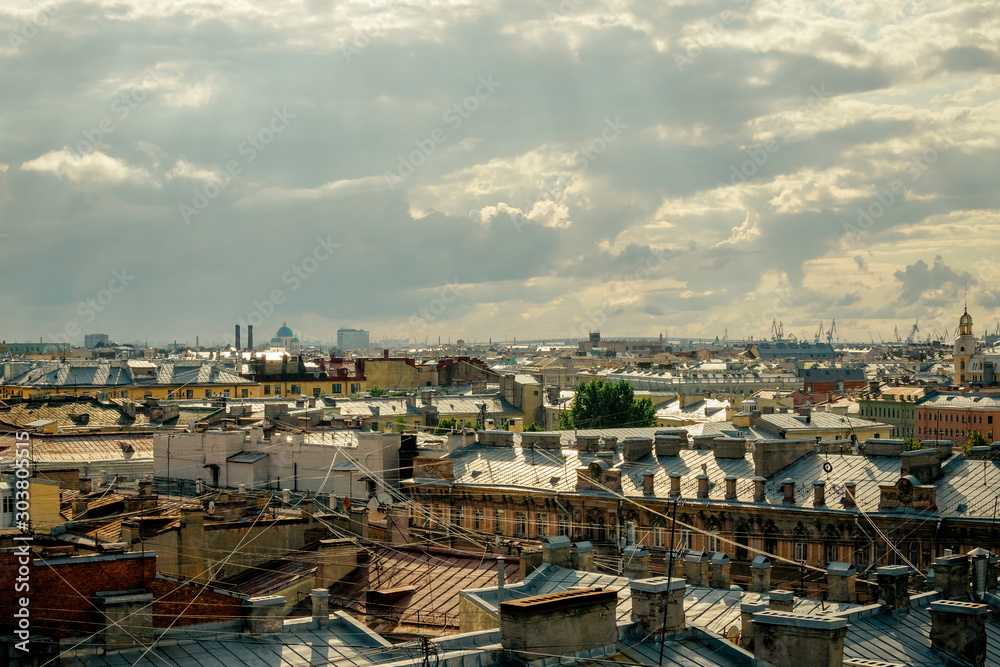St. Petersburg cloudy day, view of the Neva from the roof.