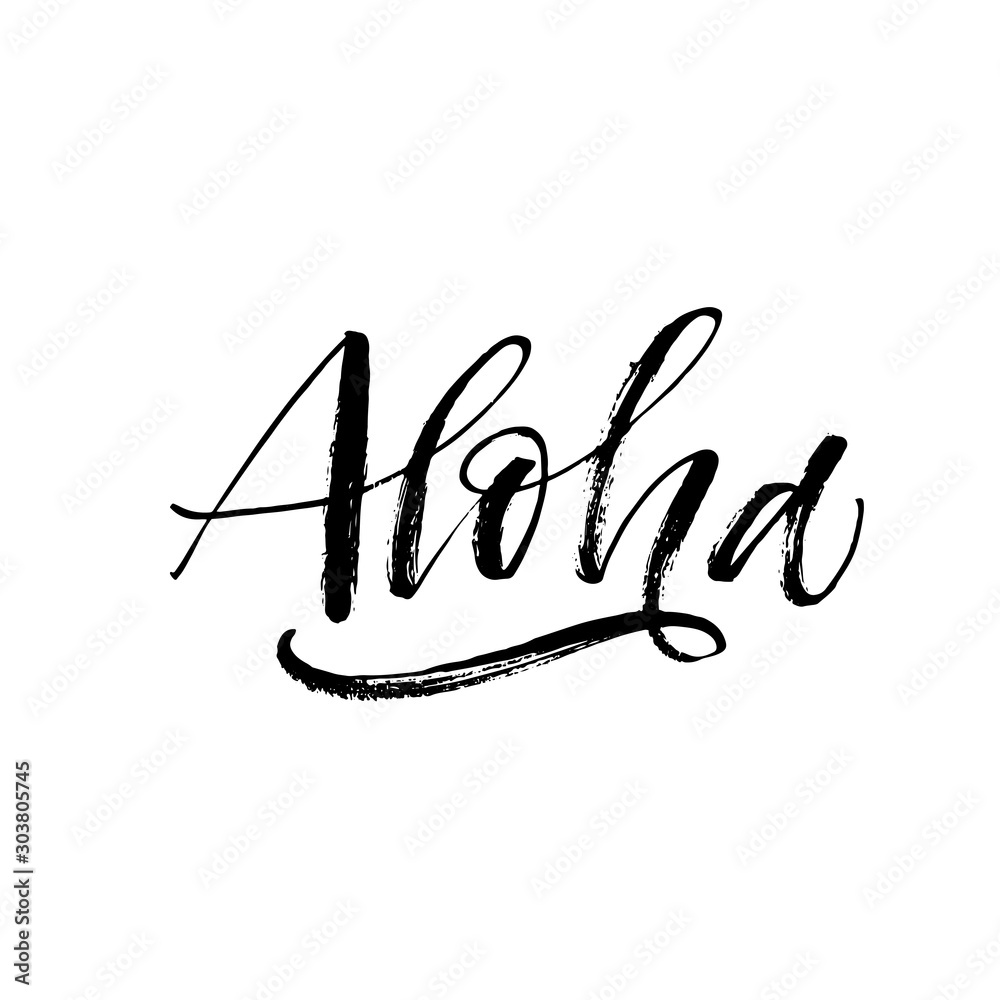 Hand drawn aloha lettering. Hand drawn brush style modern calligraphy ...