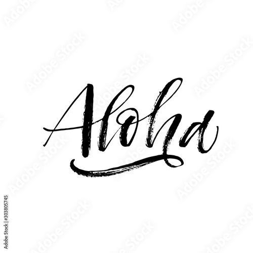 Hand drawn aloha lettering. Hand drawn brush style modern calligraphy. Vector illustration of handwritten lettering. 
