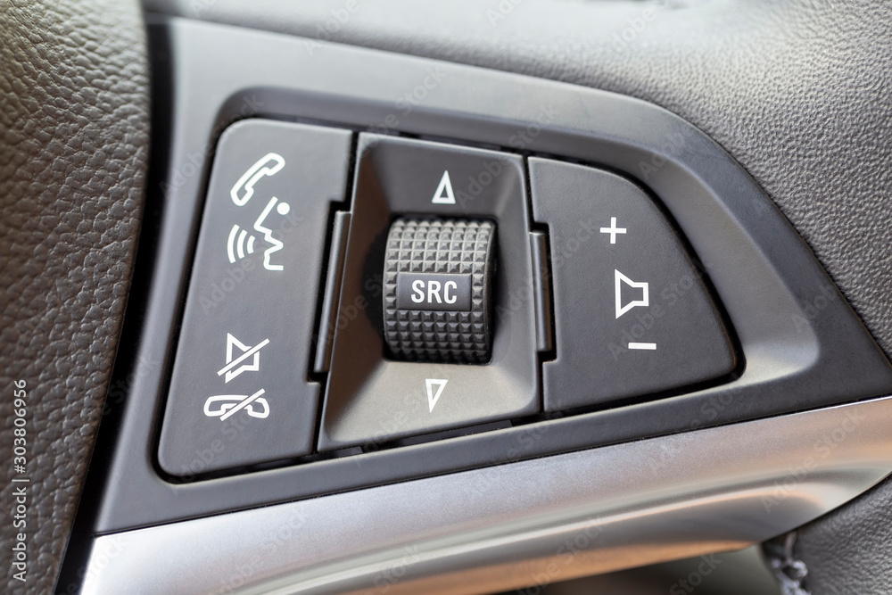 Detail of steering wheel control buttons
