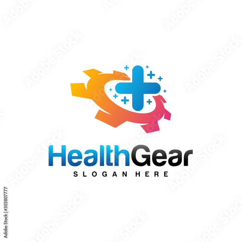 Health Gear Logo Design Concept Vector. Mechanic Health Logo Template. Icon Symbol. Illustration