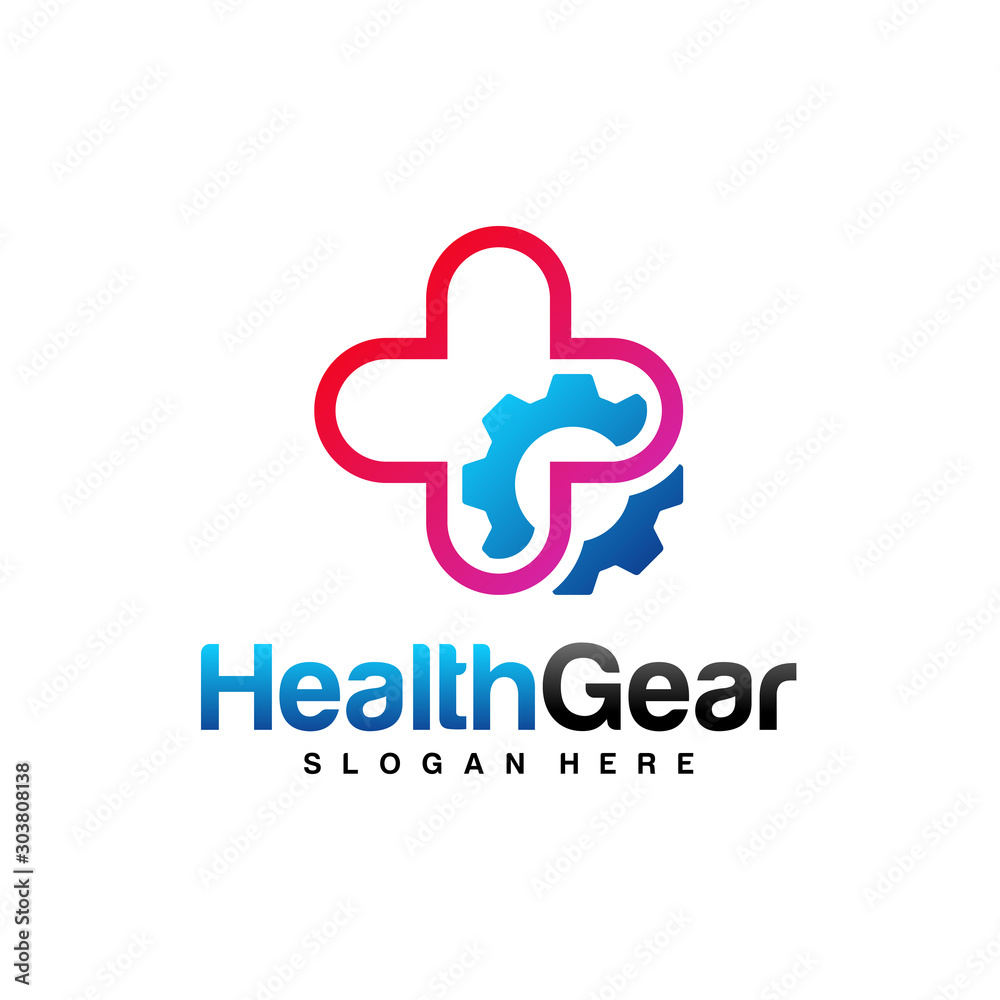 Health Gear Logo Design Concept Vector. Mechanic Health Logo Template. Icon Symbol. Illustration