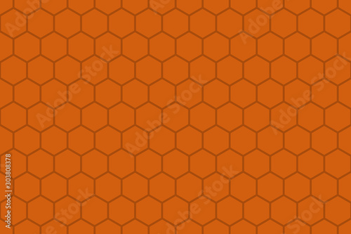 Orange or brown color Honeycomb Grid tile seamless background or Hexagonal cell texture.