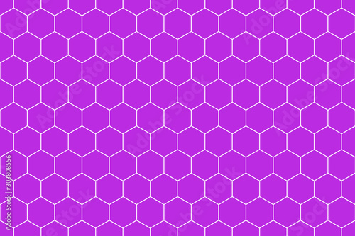 Honeycomb Grid tile seamless background or Hexagonal cell texture. in color Proton purple or violet with gradient.