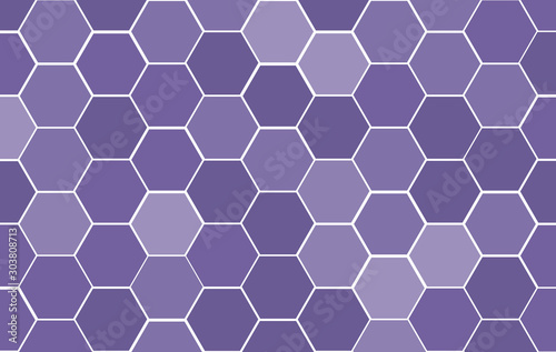 Ultra violet gradient color tone of Honeycomb Grid tile random background or Hexagonal cell texture.