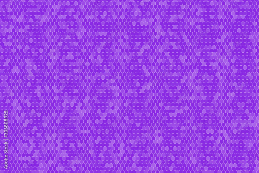 Honeycomb Grid tile random background or Hexagonal cell texture. in color Proton purple or violet with gradient.