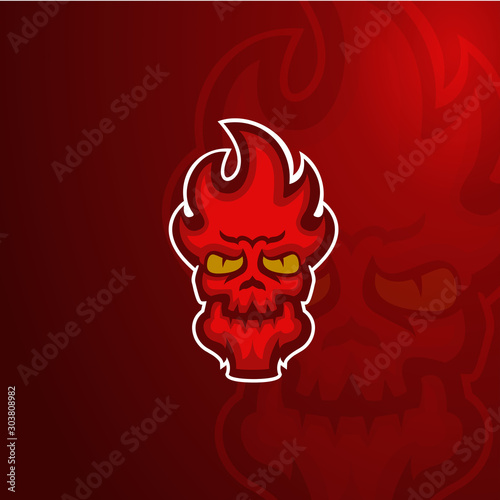 Flaming skull  Esport mascot logo,template Vector.Flaming head skull Logo Vector