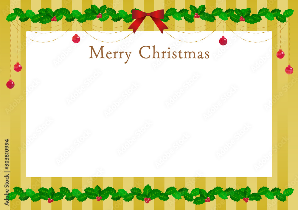 ひいらぎ イラスト フレーム ベクター 柊 クリスマス 葉 グリーン リボン Stock ベクター Adobe Stock