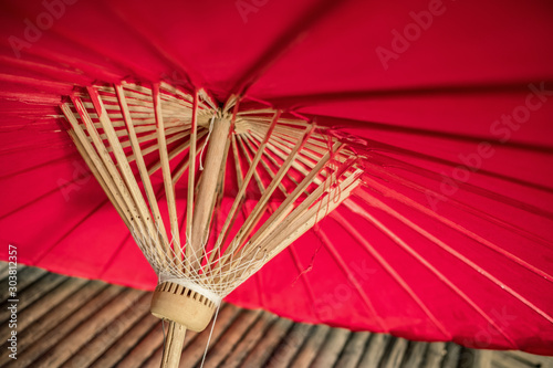 Traditional red thai bamboo umbrella