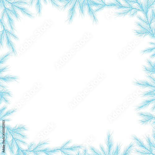 blue frame with hand drawn spruce  branches for Christmas, New year and other winter parties and news. Vector elements