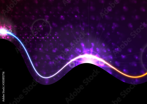 Violet shiny abstract background with glowing neon wave. Vector design