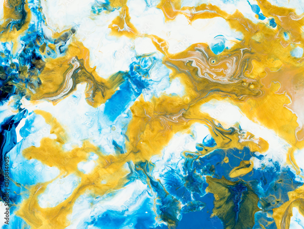 Abstract art blue and gold background, texture painting.
