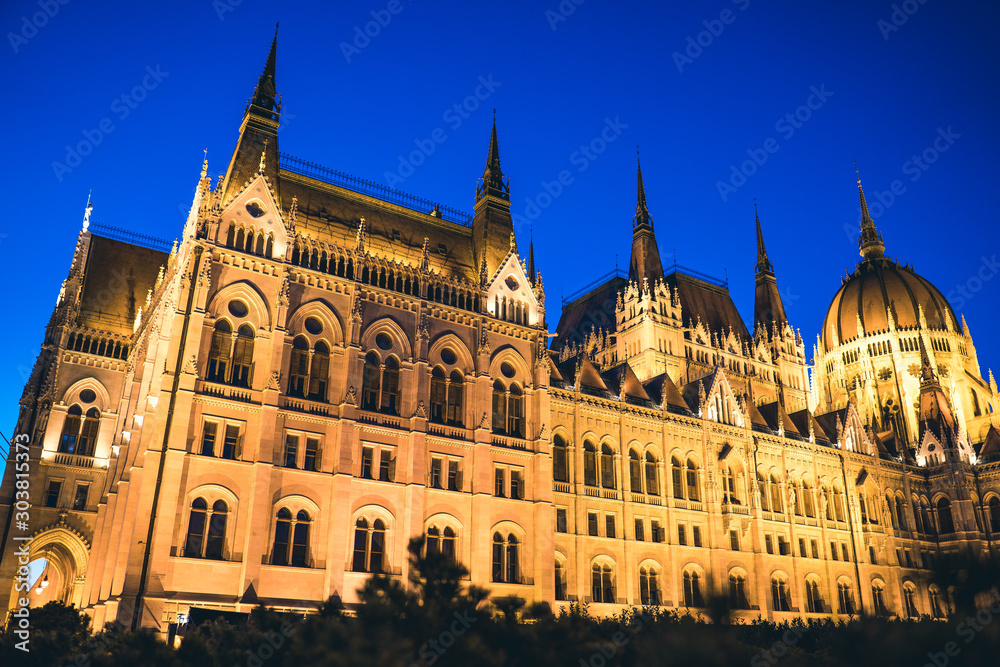 Budapest at night. Hungarian Parliament