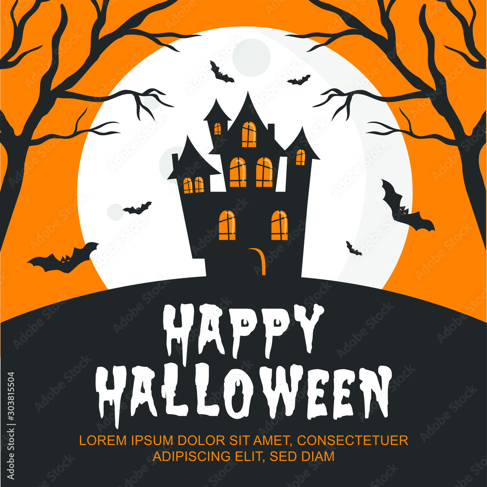 Happy Halloween invitation card. Vector set of Halloween party invitations. Vector illustration.