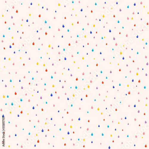 Autumn Theme Background with Multicolor Rain Drops. Design Concept Kids Textile Print with Varicolored Drops on Pink Backdrop