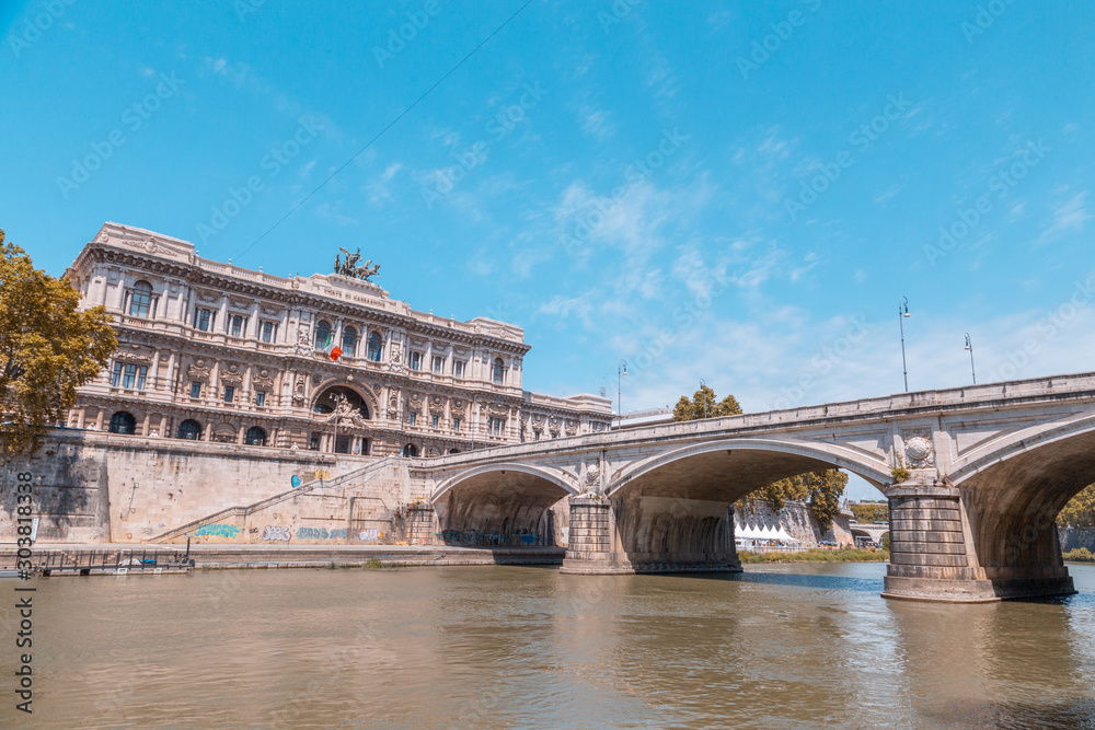 Rome July 31, 2015: Rio Tiber as it passes through Rome Italy