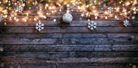 Christmas rustic background with wooden planks