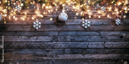 Christmas rustic background with wooden planks photo