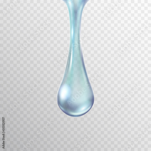 Water rain drop isolated on transparent background. Realistic pure droplet. Vector blue clear bubble or dew template.