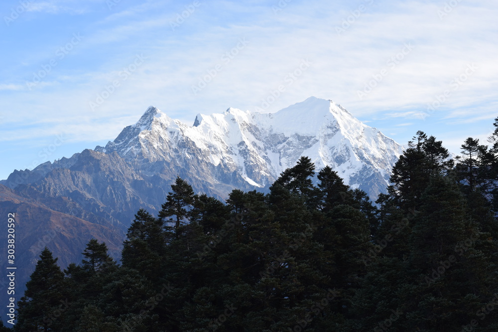 View of the Himalayas mountain range in the Langtang National Park, Nepal