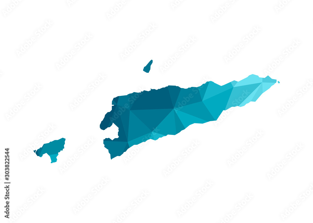 Fototapeta premium Vector isolated illustration icon with simplified blue silhouette of East Timor (Timor-Leste) map. Polygonal geometric style, triangular shapes. White background
