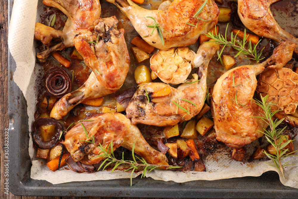grilled chicken leg with vegetable and spice grilled chicken leg with vegetable and spice