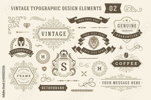 Vintage typographic design elements set vector illustration.