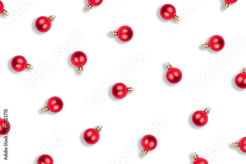 Pattern of Christmas balls isolated on white background.