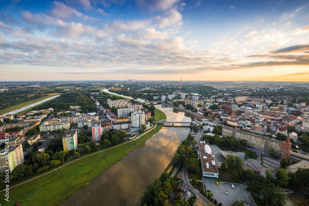 Aerial view of Opole city in Opolskie Voivodeship with old hertiage buildings and wonderful views