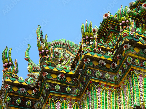 Colorful detail at the Wat Pho Buddhist Thai temple complex, Bangkok, Thailand