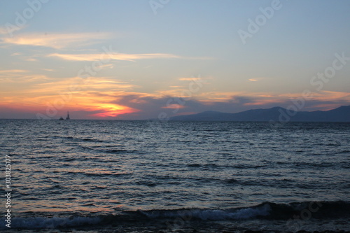 Spectacular sunset  Mykonos island in the Aegean sea  Greece