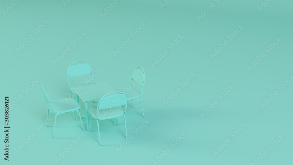 Luxury stripe light blue chairs and table on pastel blue background. 3d rendering Luxury stripe light blue chairs and table on pastel blue background. 3d rendering