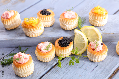 finger food with caviar, avocado or carrot mousse- festive appetizer