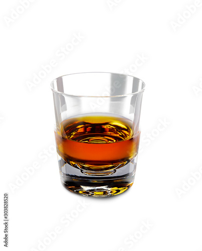 Iced cocktail on transparent glass isolated in white background