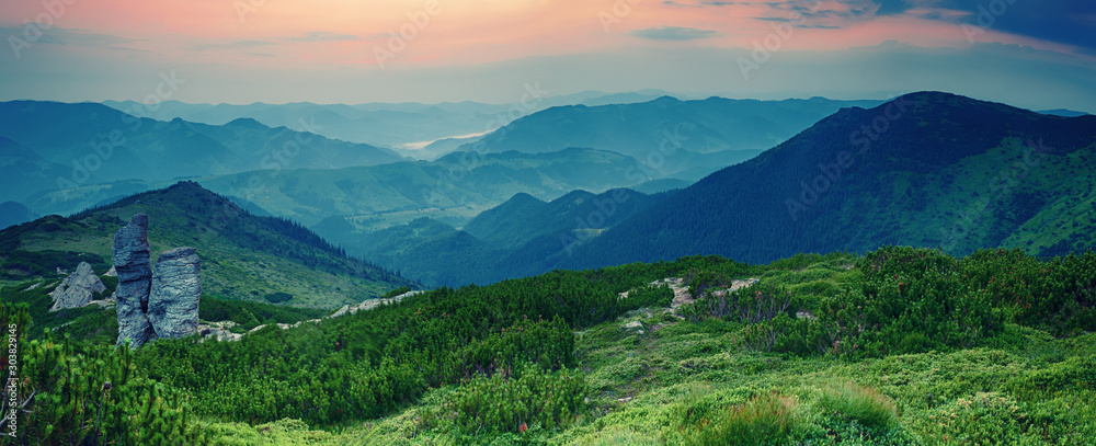 Mountain sunrise panorama - obrazy, fototapety, plakaty 