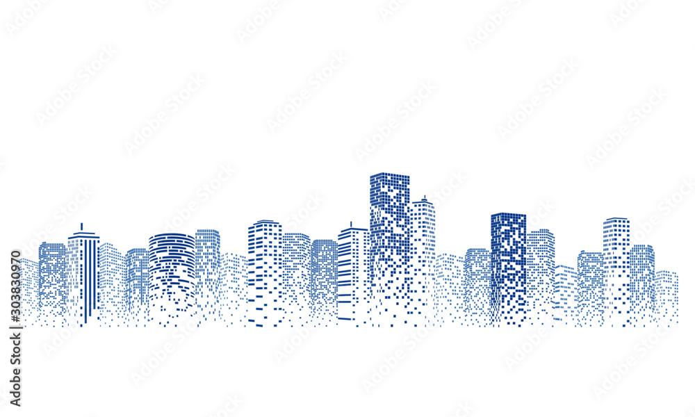 Silhouette city scape Isolated or white background. Modern flat design. Futuristic technology concept. Vector illustration. - obrazy, fototapety, plakaty 