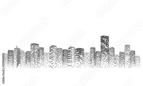 Silhouette city scape Isolated or white background. Modern flat design. Futuristic technology concept. Vector illustration.