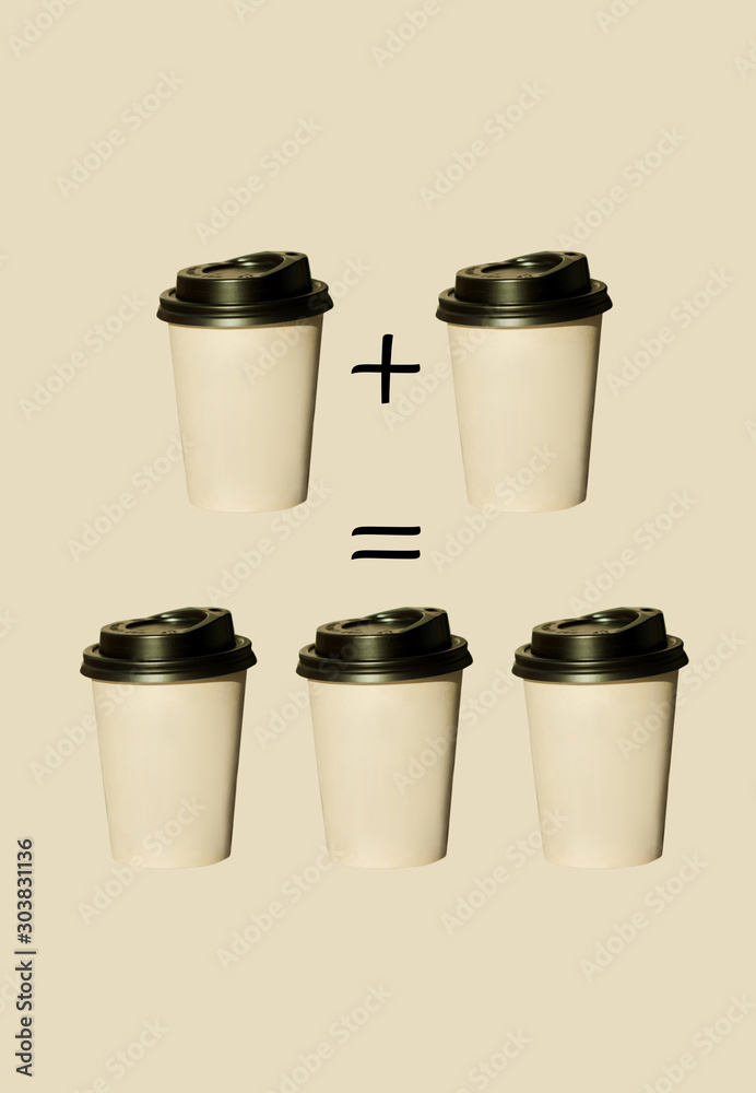 Coffee for free sale,1 plus 1 equals 3 cups, gift banner.Hot drinks to go isolated on biege pastel background. Take away,fast food. Price tag, text, sign. Copy space, brand name mockup,social media Coffee for free sale,1 plus 1 equals 3 cups, gift banner.Hot drinks to go isolated on biege pastel background. Take away,fast food. Price tag, text, sign. Copy space, brand name mockup,social media
