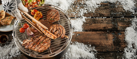 Barbecue in winter concept with copy space