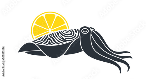 Pharaoh cuttlefish logo. Isolated cuttlefish on white background
