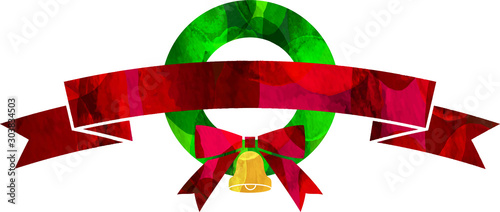 イラスト_クリスマスリース_リボン_ベクター_切り絵風